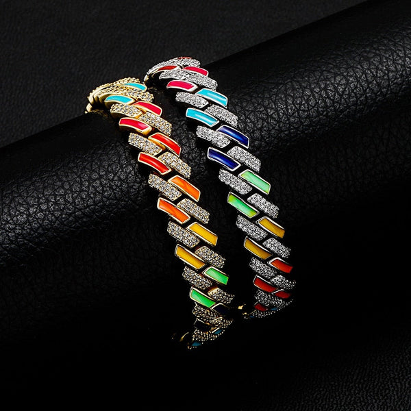 10mm Rainbow Diamond Prong Link Bracelet 14K - ICECI
