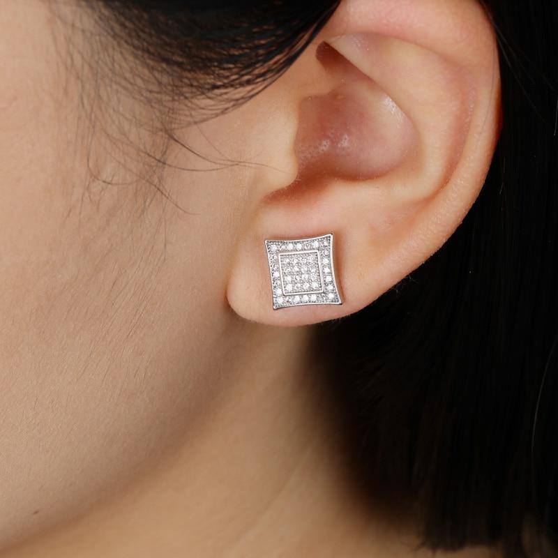 DIAMOND MICRO PAVE SQAURE STUD EARRINGS 14K X STERLING SILVER - ICECI