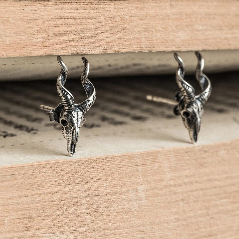 Vintage Goat Skull Stud Earrings x Sterling Silver - ICECI