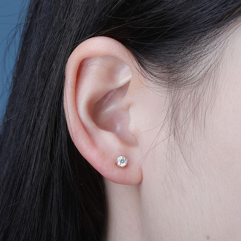 0.1-4ct Diamond Round Stud Earrings 18K x Moissanite - ICECI