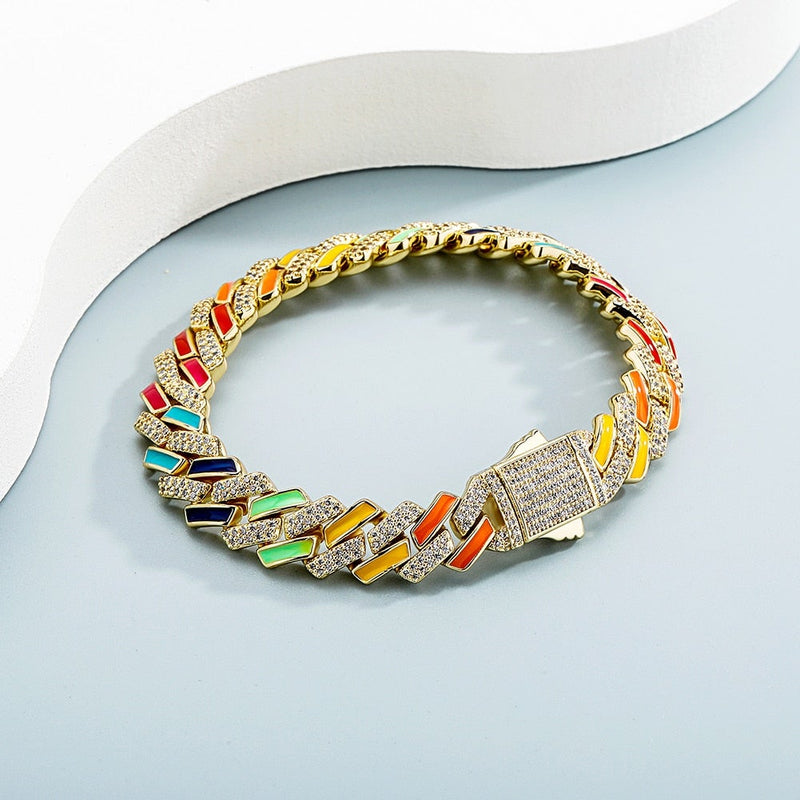 10mm Rainbow Diamond Prong Link Bracelet 14K ICECI