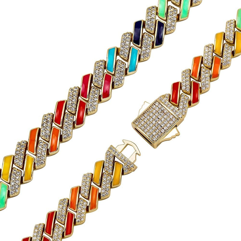 10mm Rainbow Diamond Prong Link Bracelet 14K - ICECI