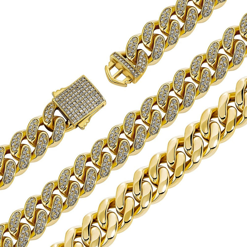 12mm Iced Cuban Chain + 12mm Iced Cuban Bracelet Bundle 14K - ICECI