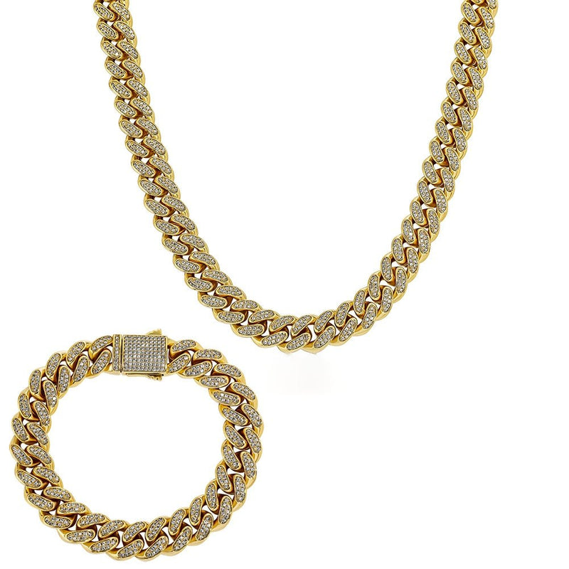 12mm Iced Cuban Chain + 12mm Iced Cuban Bracelet Bundle 14K - ICECI