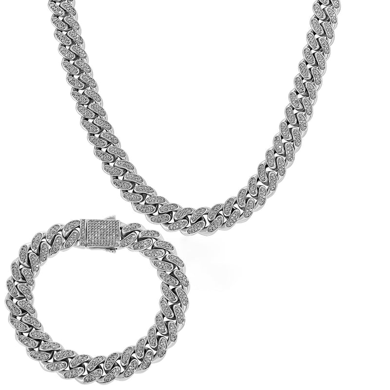 12mm Iced Cuban Chain + 12mm Iced Cuban Bracelet Bundle 14K - ICECI