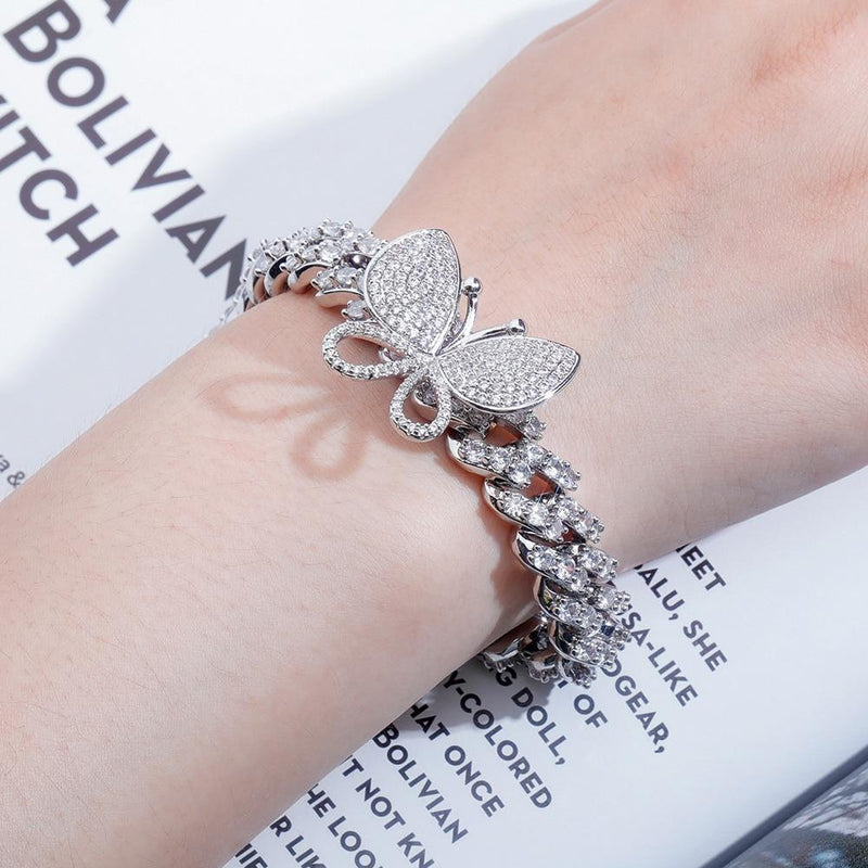 12MM ROTATABLE BUTTERFLY CUBAN BRACELET 14K - ICECI