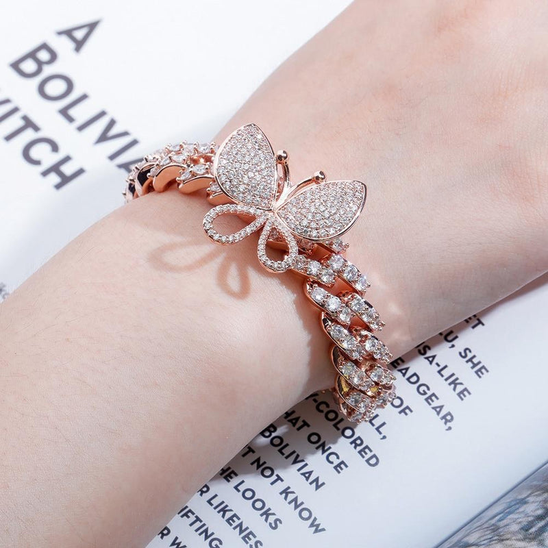 12MM ROTATABLE BUTTERFLY CUBAN BRACELET 14K - ICECI