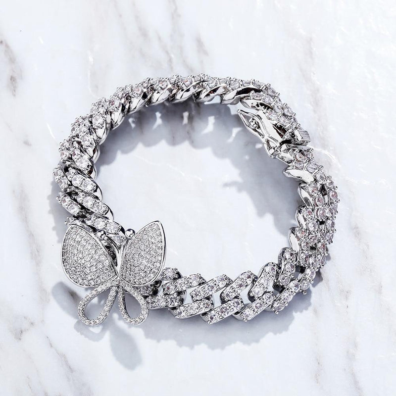 12MM ROTATABLE BUTTERFLY CUBAN BRACELET 14K - ICECI