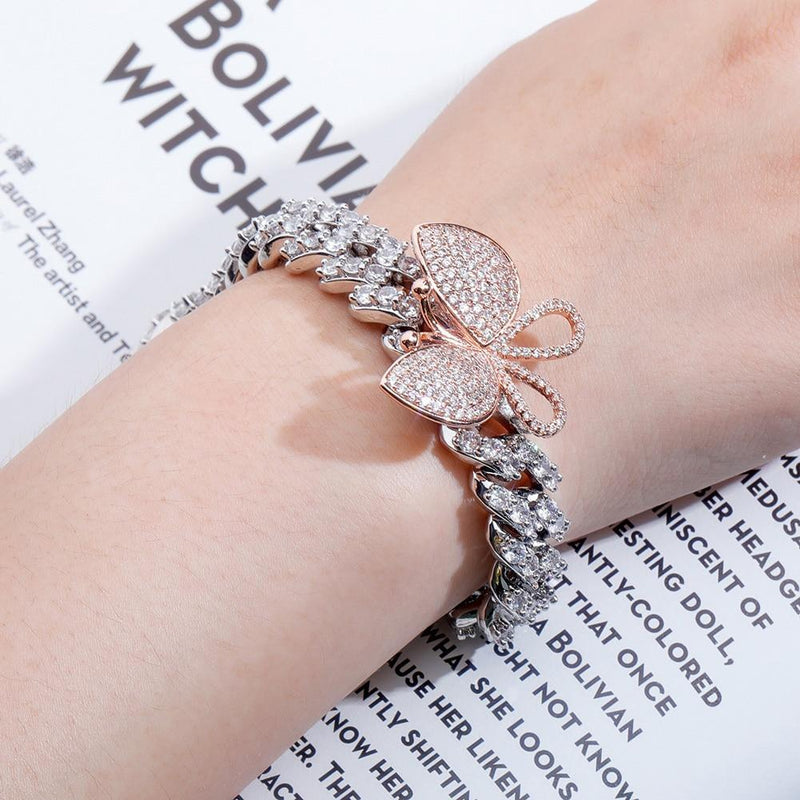 12MM ROTATABLE BUTTERFLY CUBAN BRACELET 14K - ICECI