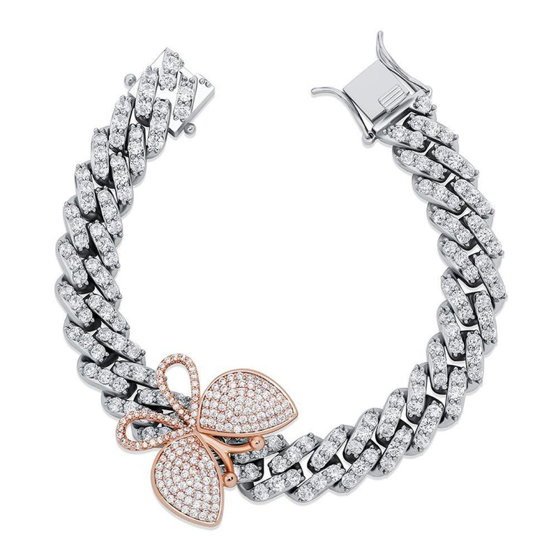 12MM ROTATABLE BUTTERFLY CUBAN BRACELET 14K - ICECI