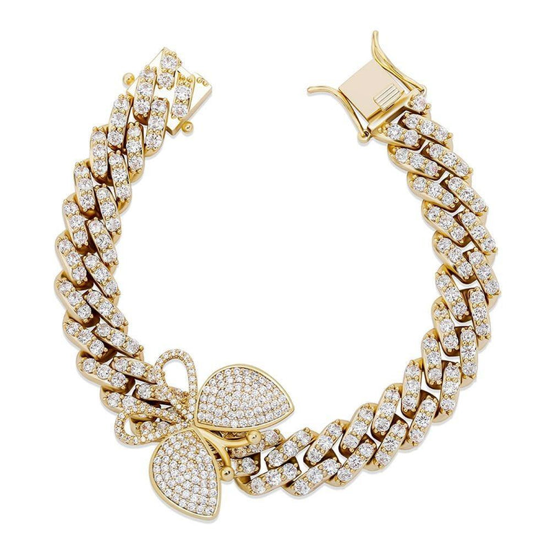 12MM ROTATABLE BUTTERFLY CUBAN BRACELET 14K - ICECI