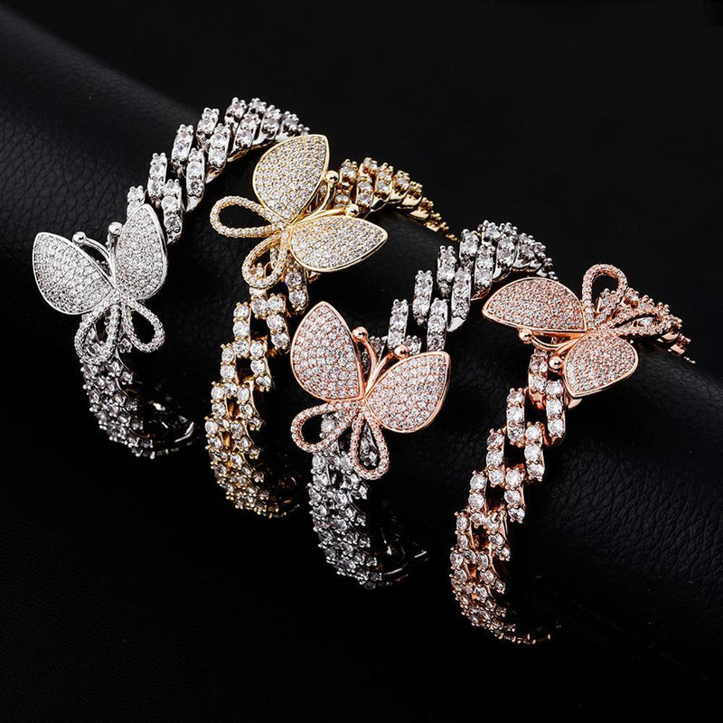 12MM ROTATABLE BUTTERFLY CUBAN BRACELET 14K - ICECI