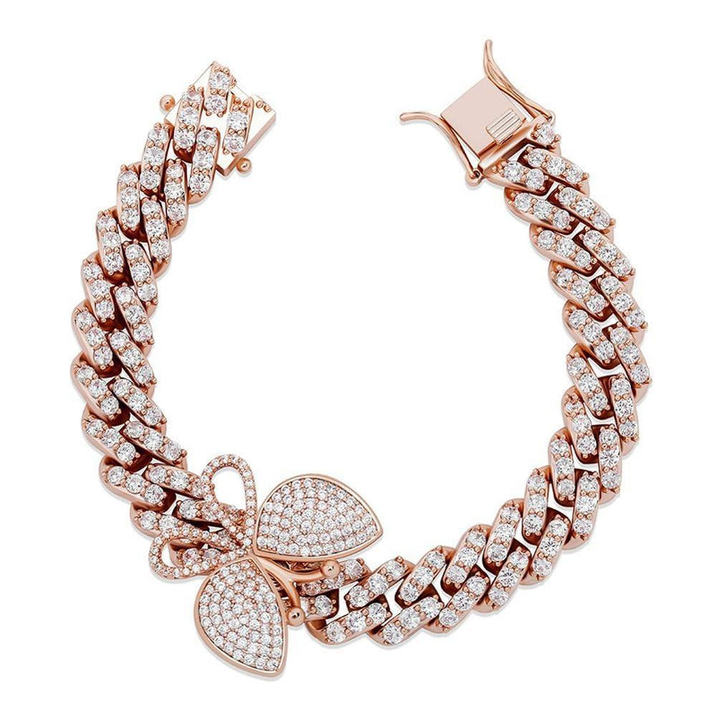 12MM ROTATABLE BUTTERFLY CUBAN BRACELET 14K - ICECI