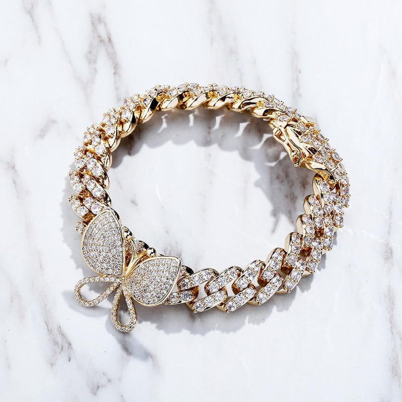 12MM ROTATABLE BUTTERFLY CUBAN BRACELET 14K - ICECI