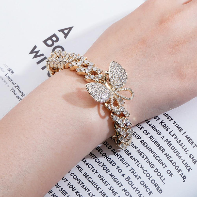 12MM ROTATABLE BUTTERFLY CUBAN BRACELET 14K - ICECI
