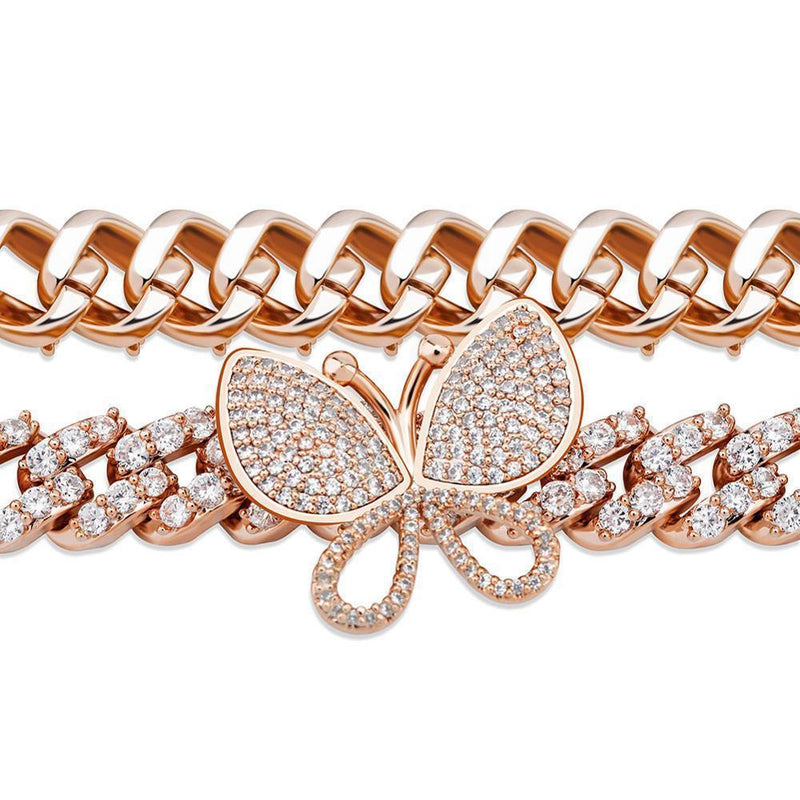 12MM ROTATABLE BUTTERFLY CUBAN BRACELET 14K - ICECI