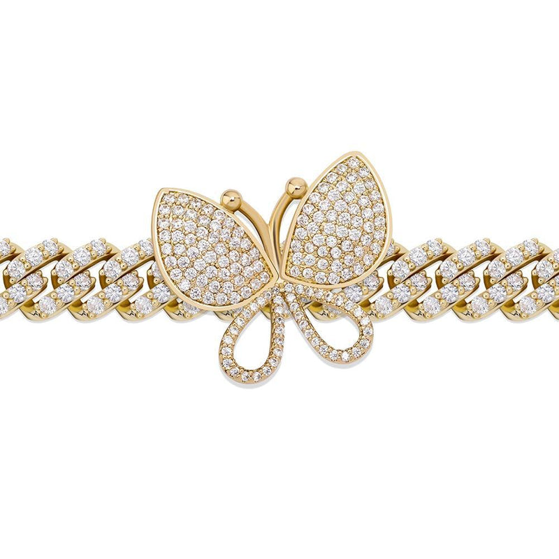 12MM ROTATABLE BUTTERFLY CUBAN BRACELET 14K - ICECI