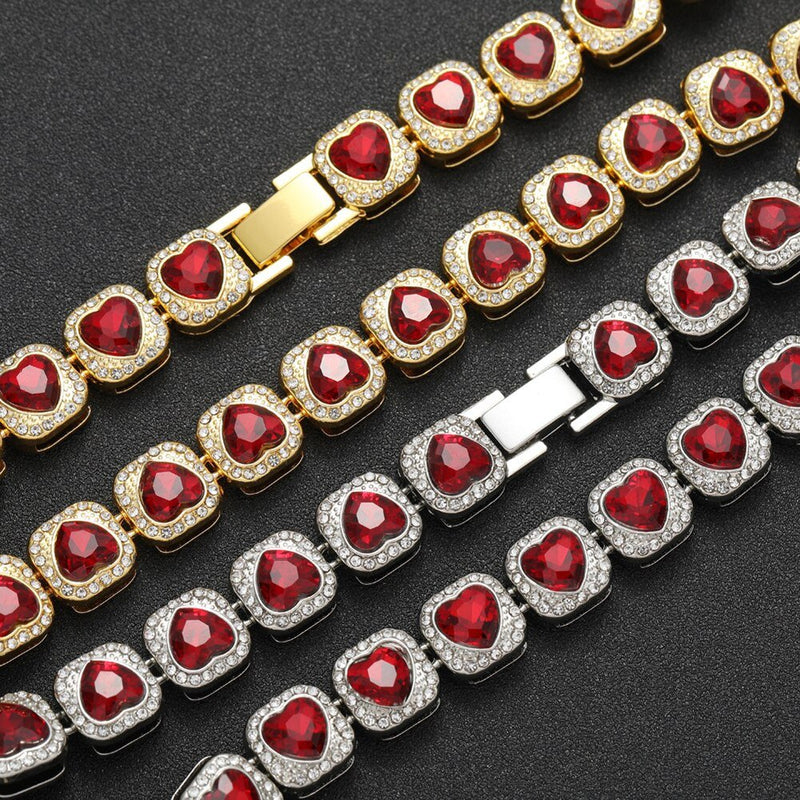 13mm Clustered Heart Tennis Bracelet 14K - ICECI