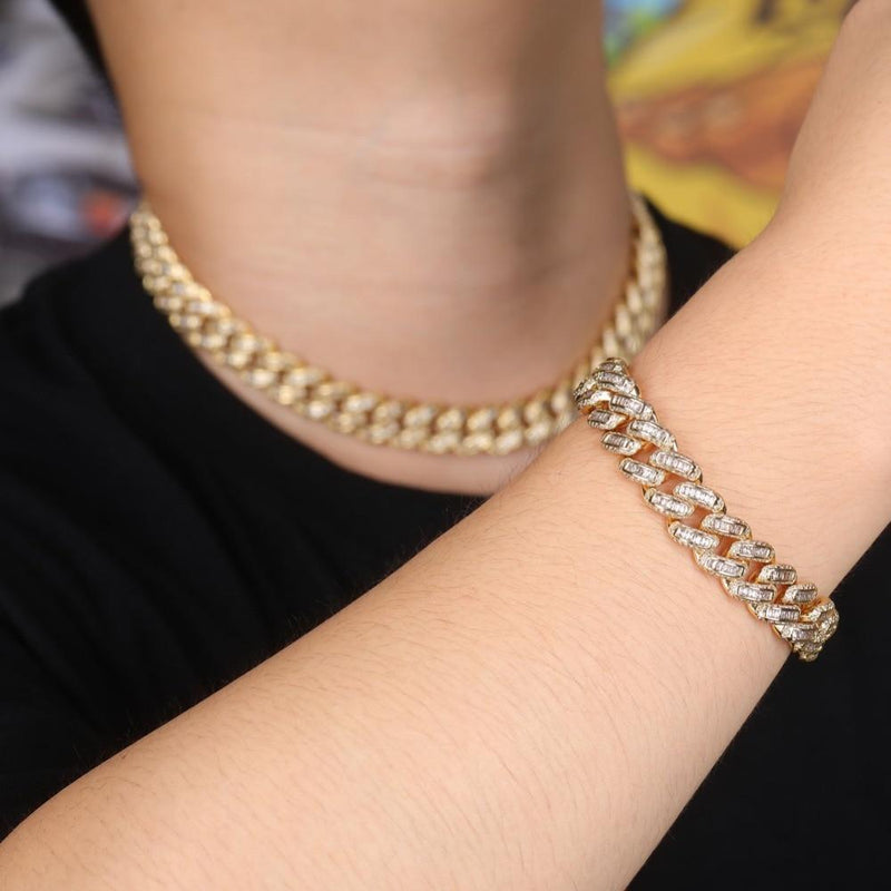 14MM BOX BAGUETTE CUBAN LINK BRACELET 18K - ICECI