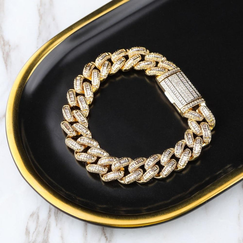 14MM BOX BAGUETTE CUBAN LINK BRACELET 18K - ICECI