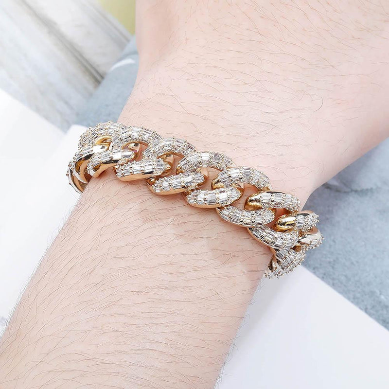 16MM BAGUETTE CUBAN LINK BRACELET 14K - ICECI