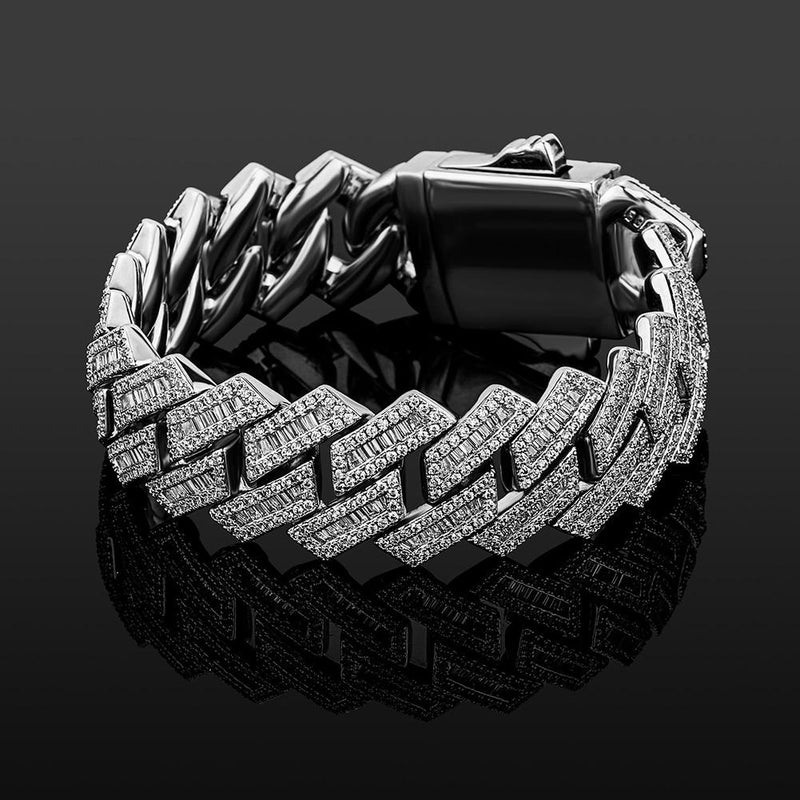 18mm Baguette Prong Link Bracelet 14K - ICECI