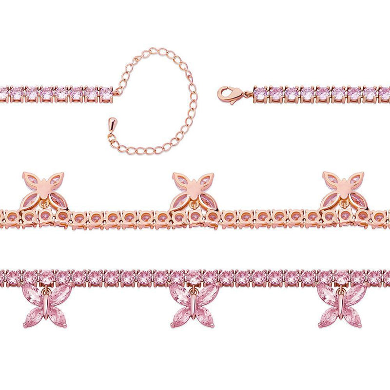 5MM CHOKER BUTTERFLY TENNIS NECKLACE 14K - ICECI