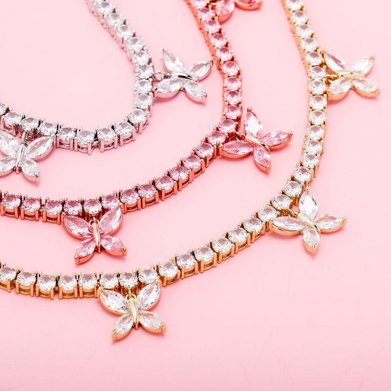 5MM CHOKER BUTTERFLY TENNIS NECKLACE 14K - ICECI