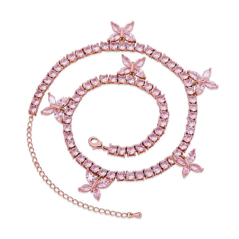 5MM CHOKER BUTTERFLY TENNIS NECKLACE 14K - ICECI