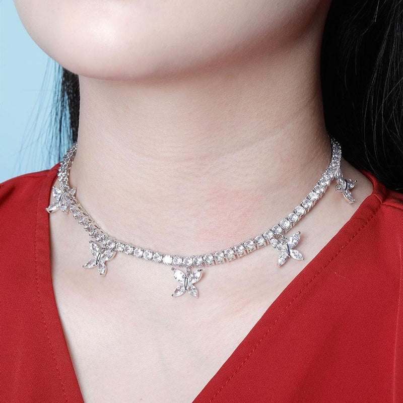 5MM CHOKER BUTTERFLY TENNIS NECKLACE 14K - ICECI