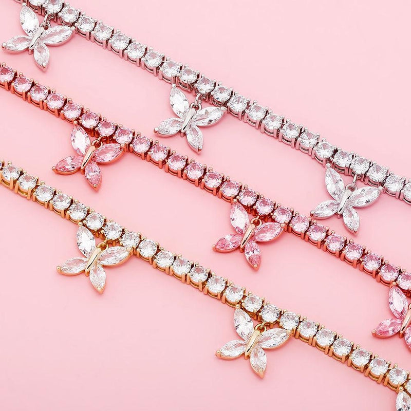 5MM CHOKER BUTTERFLY TENNIS NECKLACE 14K - ICECI