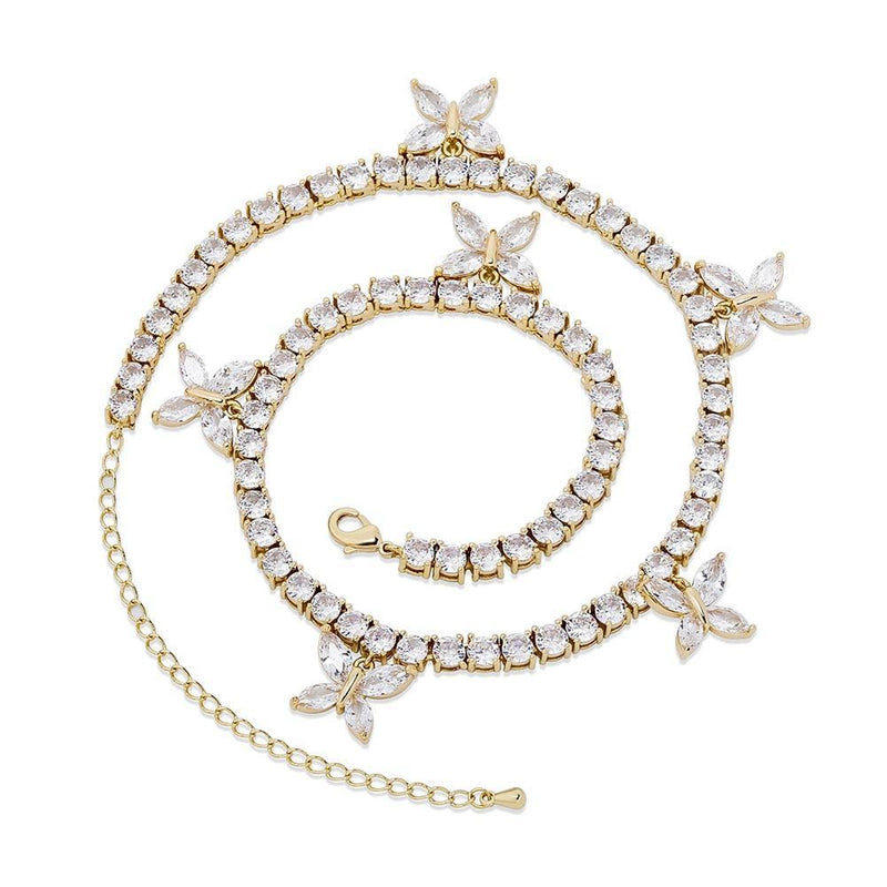 5MM CHOKER BUTTERFLY TENNIS NECKLACE 14K - ICECI