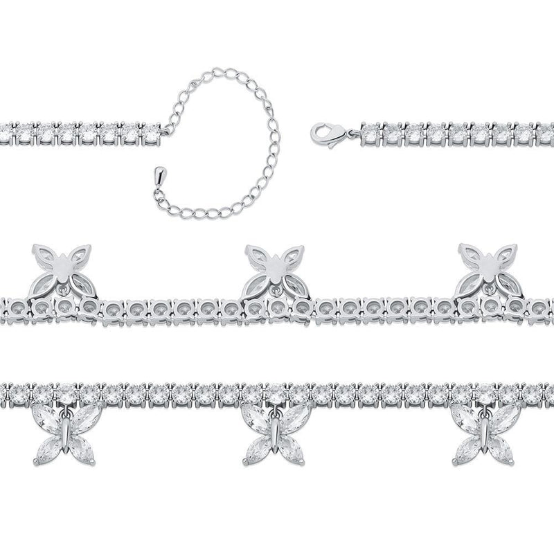 5MM CHOKER BUTTERFLY TENNIS NECKLACE 14K - ICECI