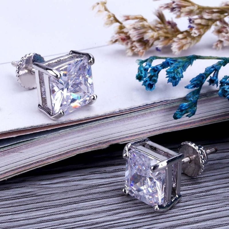 8MM DIAMOND SQUARE STUD EARRINGS 18K - ICECI