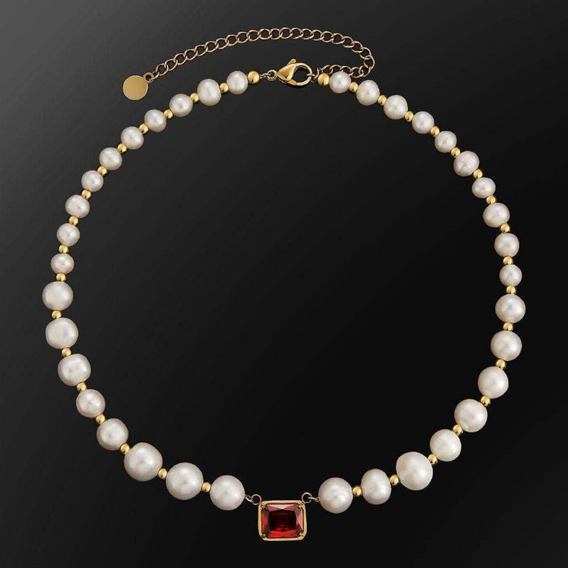 8mm Pearl Gemstone Choker Necklace 14K - ICECI