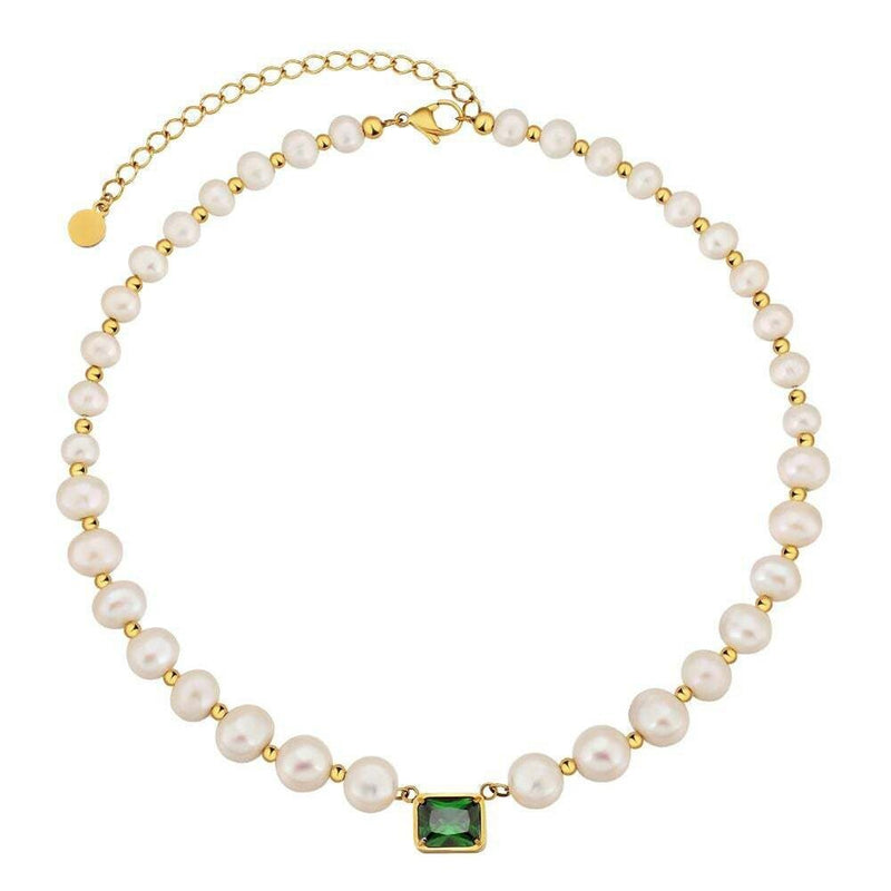 8mm Pearl Gemstone Choker Necklace 14K - ICECI