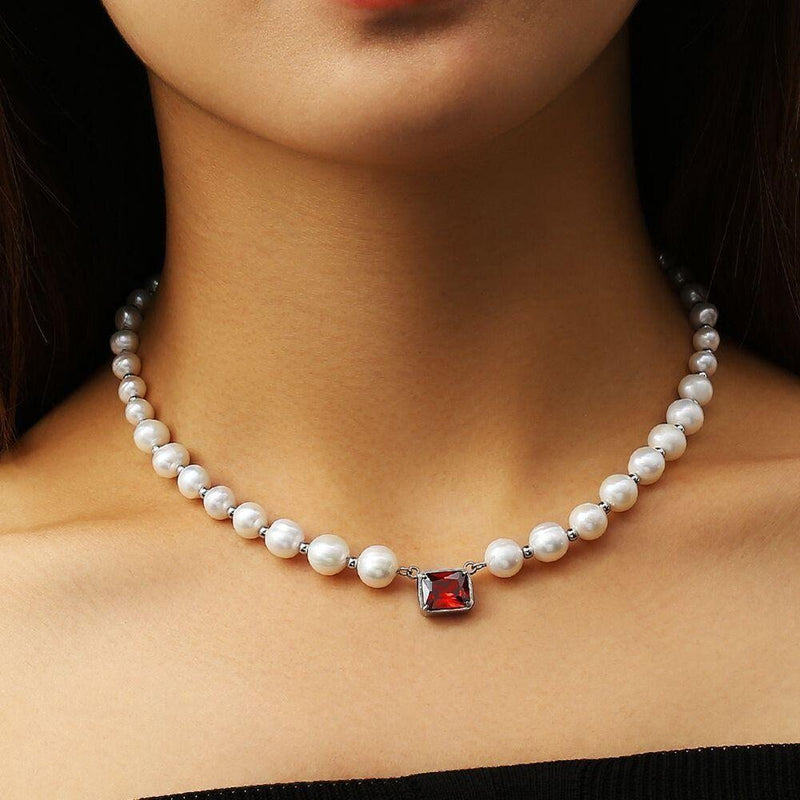 8mm Pearl Gemstone Choker Necklace 14K - ICECI