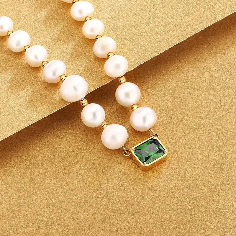 8mm Pearl Gemstone Choker Necklace 14K - ICECI