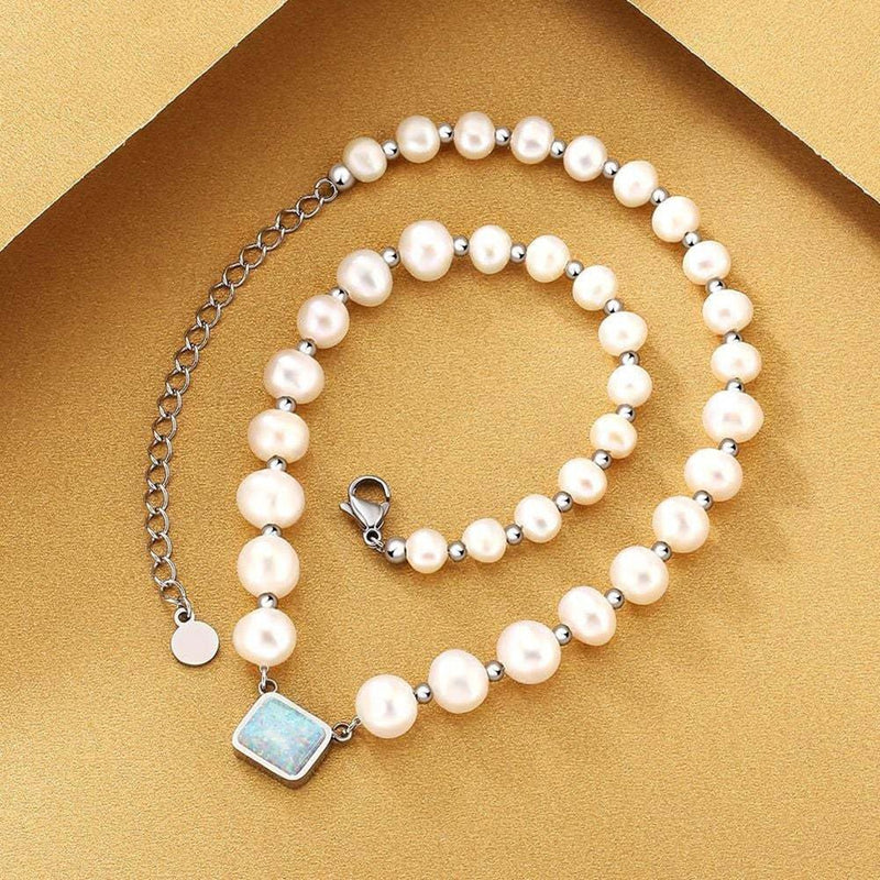 8mm Pearl Gemstone Choker Necklace 14K - ICECI