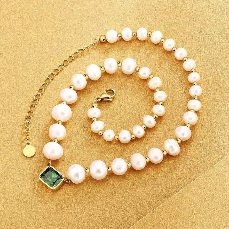 8mm Pearl Gemstone Choker Necklace 14K - ICECI