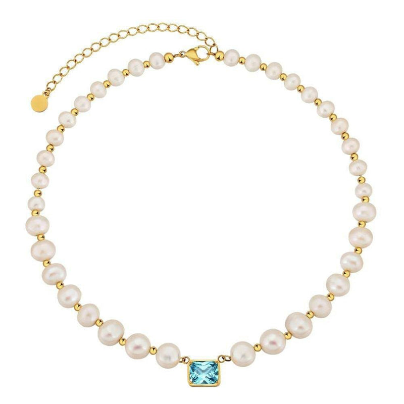 8mm Pearl Gemstone Choker Necklace 14K - ICECI