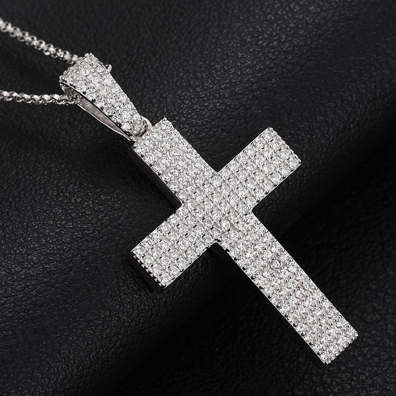 Four Row Cross Pendant 18K x Moissanite