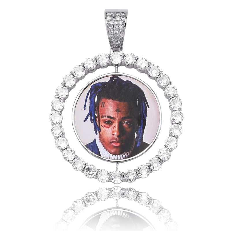 Custom Rotating Two-Faced Photo Medallion Pendant 14K