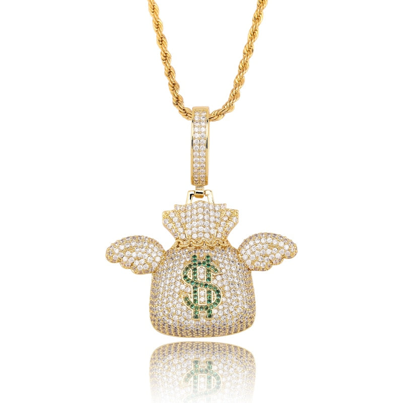 Money Bag Wings Pendant 14K