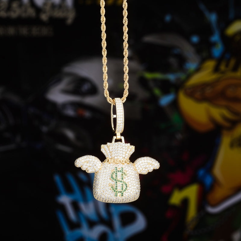 Money Bag Wings Pendant 14K