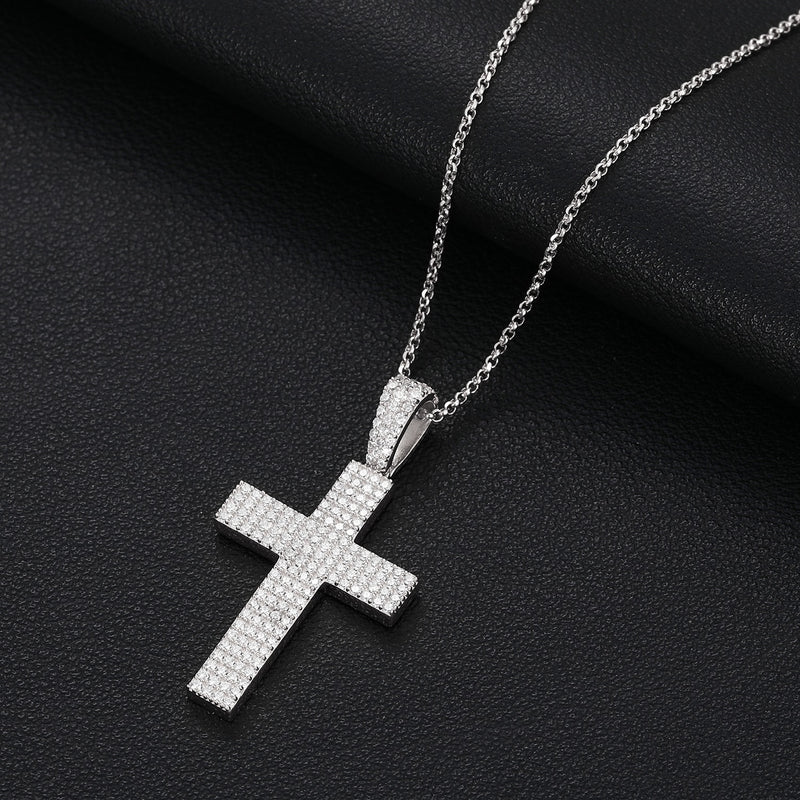 Four Row Cross Pendant 18K x Moissanite