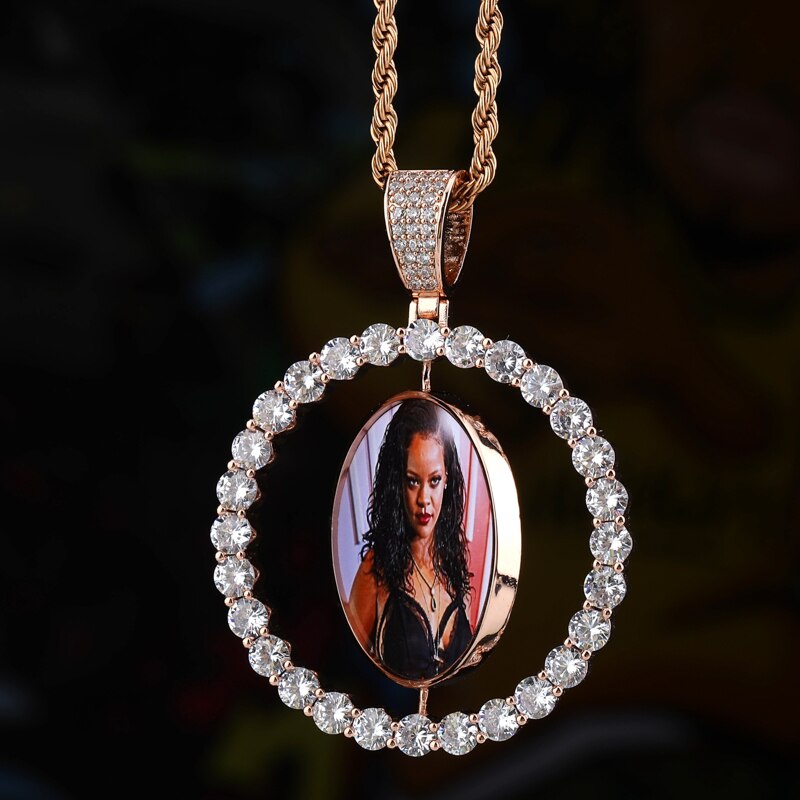 Custom Rotating Two-Faced Photo Medallion Pendant 14K