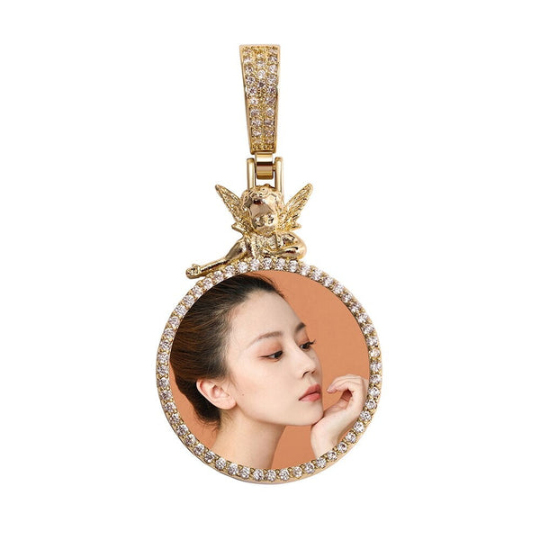 Angel Custom Photo Medallion Pendant 14K - ICECI