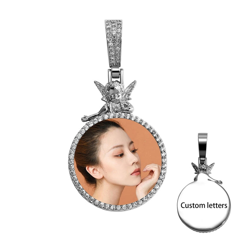 Angel Custom Photo Medallion Pendant 14K - ICECI