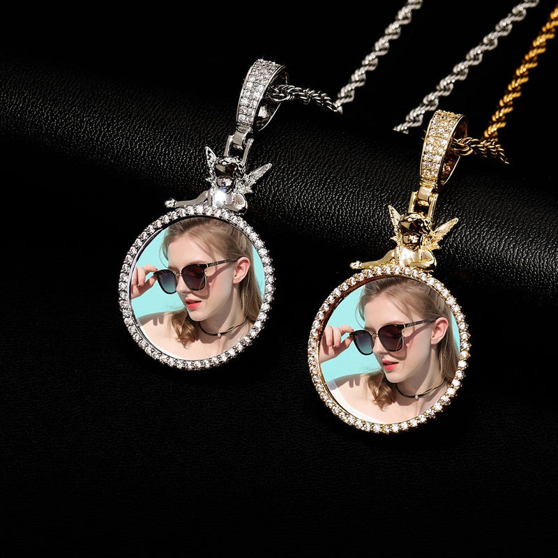 Angel Custom Photo Medallion Pendant 14K - ICECI